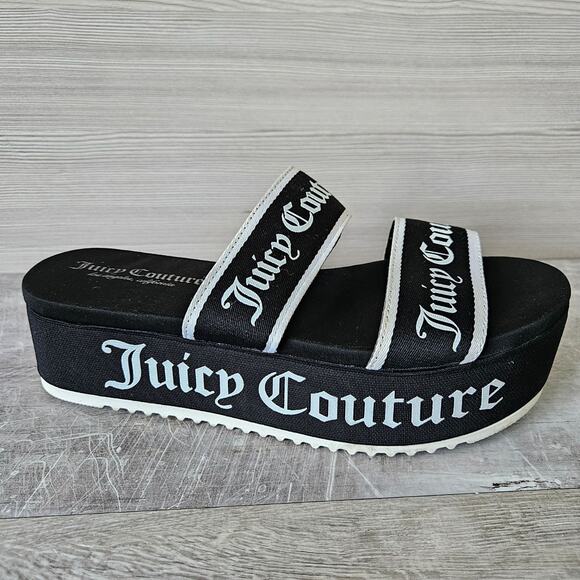 Juicy Couture Dawna Platform Slide Sandal Black White Double Strap Women Size 8 - Picture 2 of 11